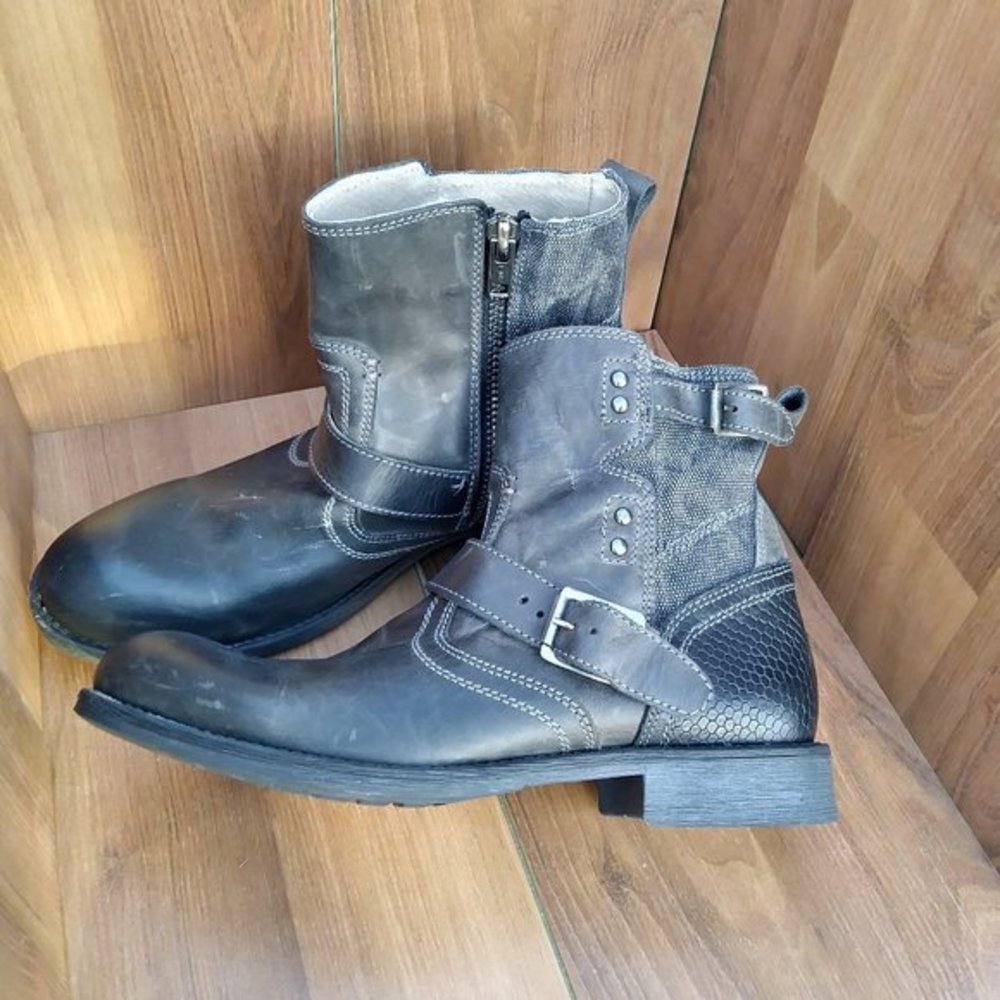 STEVE MADDEN MENS BOOTS BUCKLE ZIPPER LEATHER